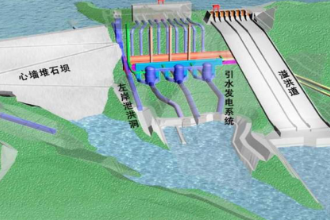 濡扎渡水電站樞紐建筑物透視圖
